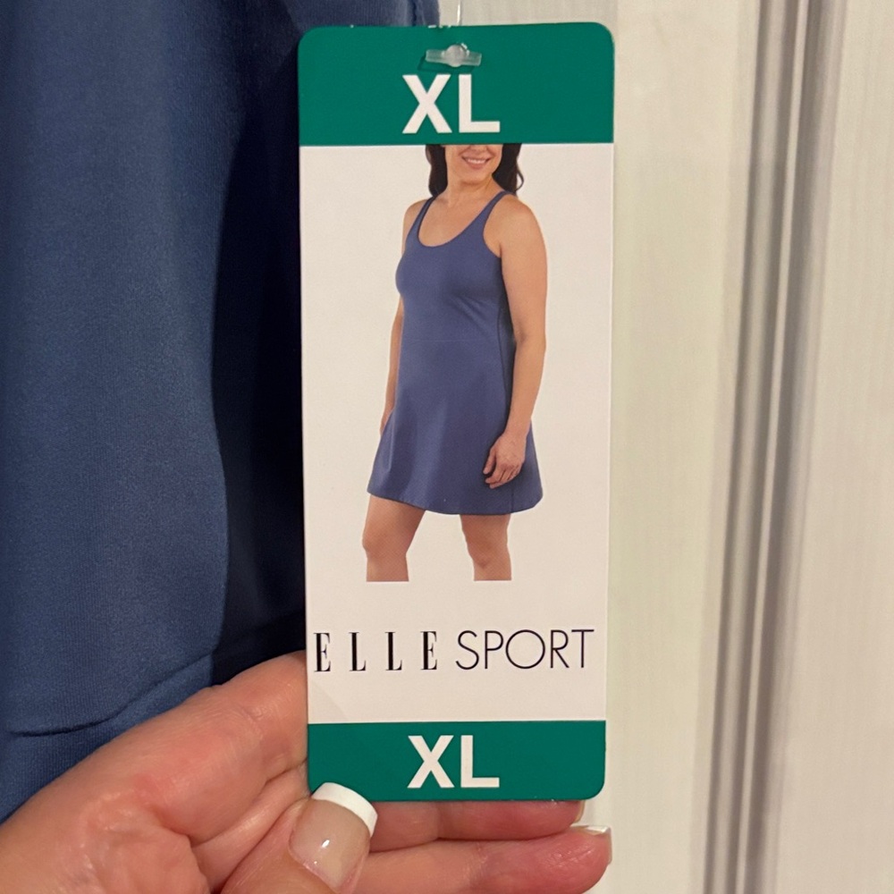 NWT ELLE SPORT Blue Athletic Tank Dress Inner Shorts & Shelf Bra Size XL - Picture 3 of 6